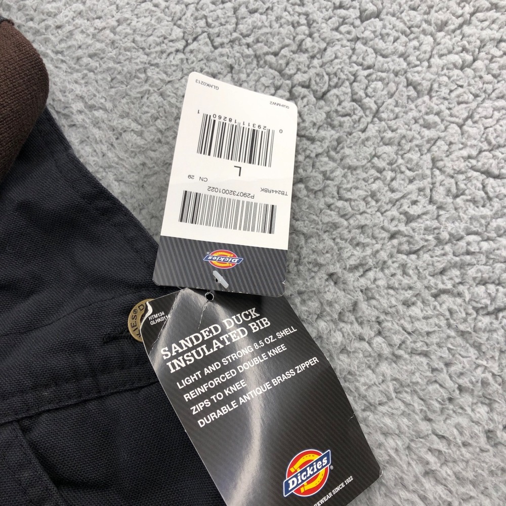 Dickies Overalls Mens Large Black Insulated Canvas Duck Bib Double Knee New - Picture 5 of 10